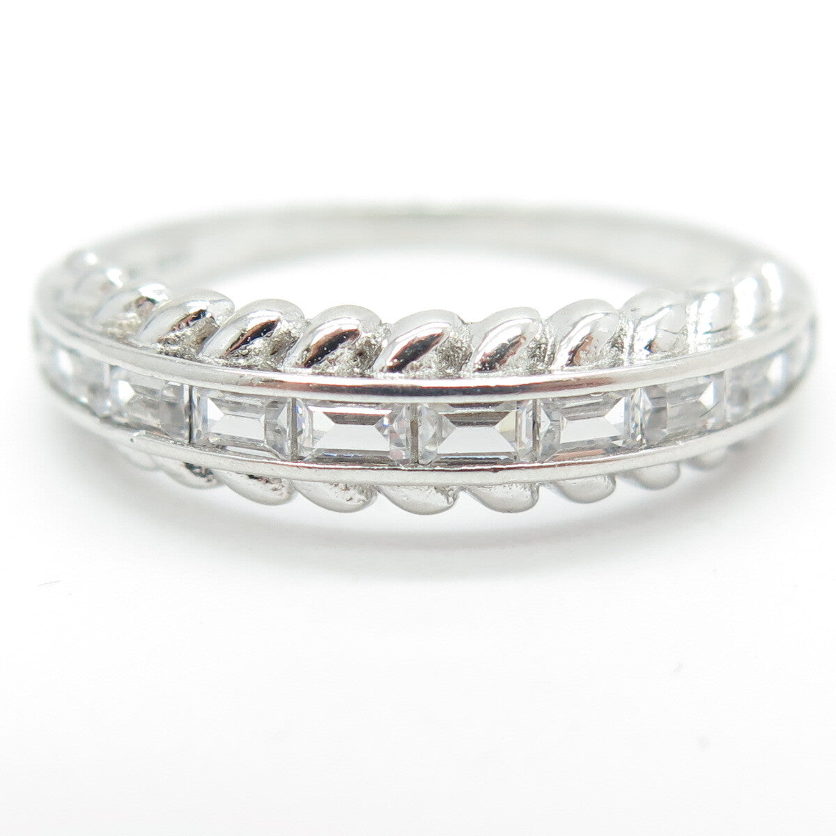 925 Sterling Silver Baguette-Cut C Z Modernist Ring Size 11.25