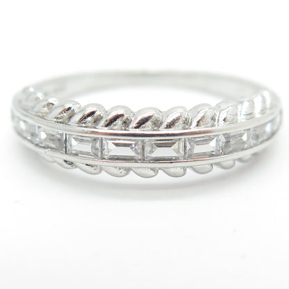 925 Sterling Silver Baguette-Cut C Z Modernist Ring Size 11.25