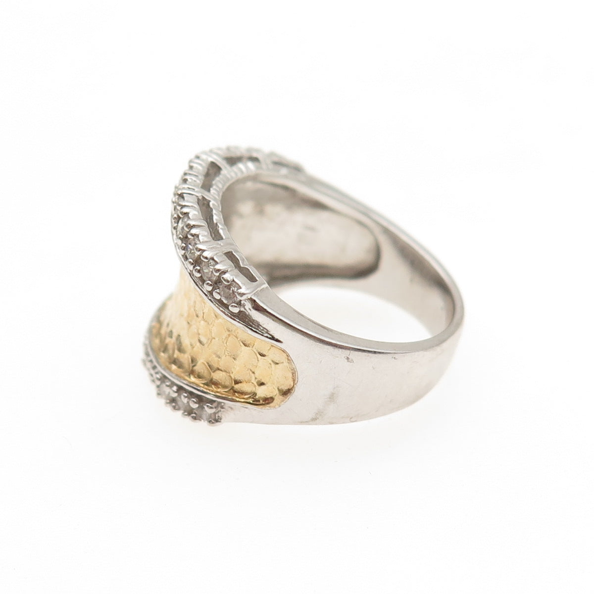 ESPO Joseph Esposito 925 Sterling Silver 2-Tone C Z Hammered Ring Size 7.25