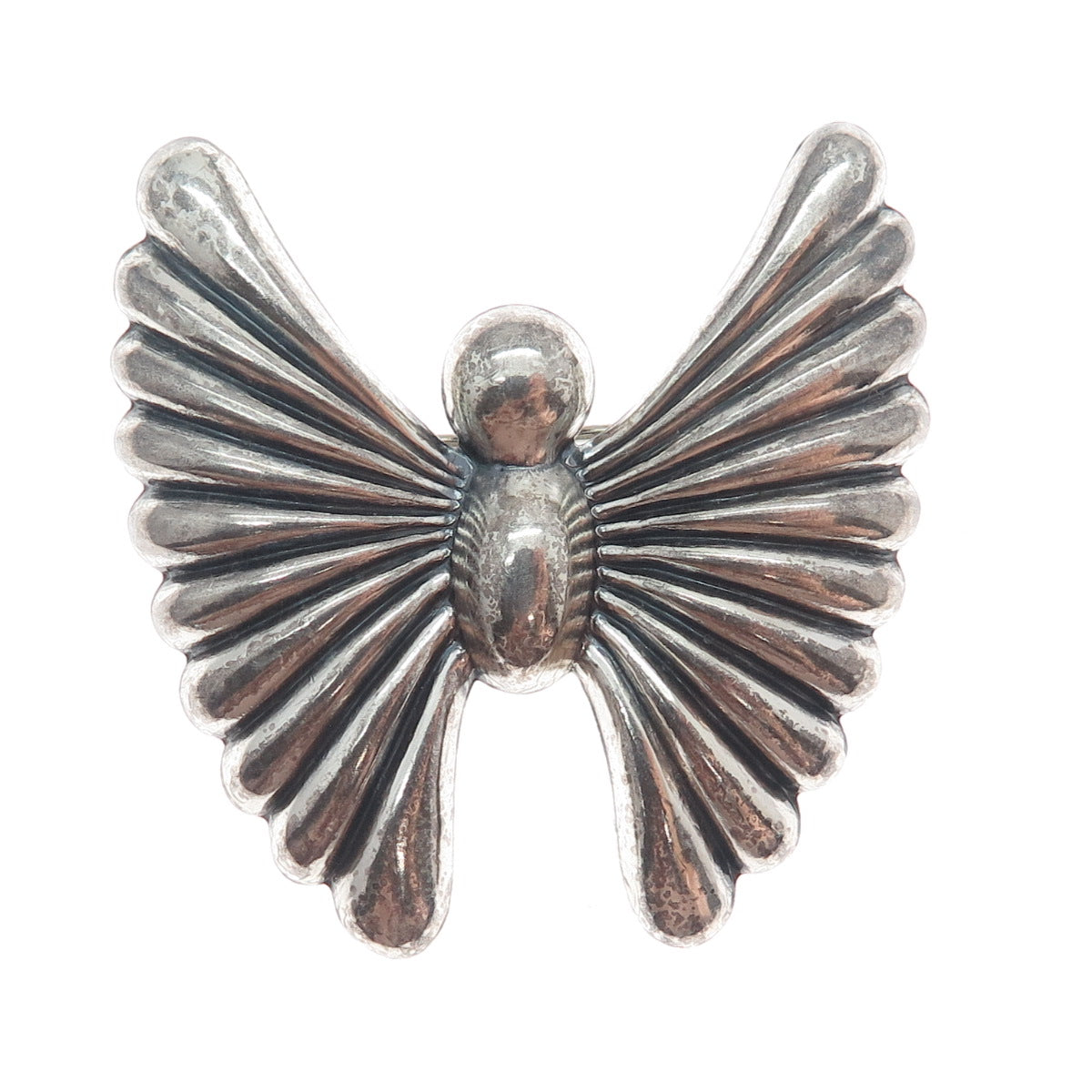 MICHELE 925 Sterling Silver Vintage Butterfly Ribbed Oxidized Pin Brooch