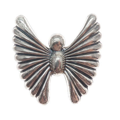 MICHELE 925 Sterling Silver Vintage Butterfly Ribbed Oxidized Pin Brooch