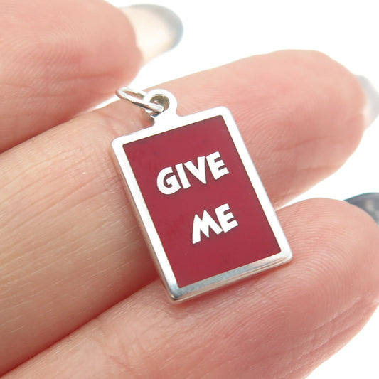 925 Sterling Silver Red Enamel "Give Me" Minimalist Charm Pendant