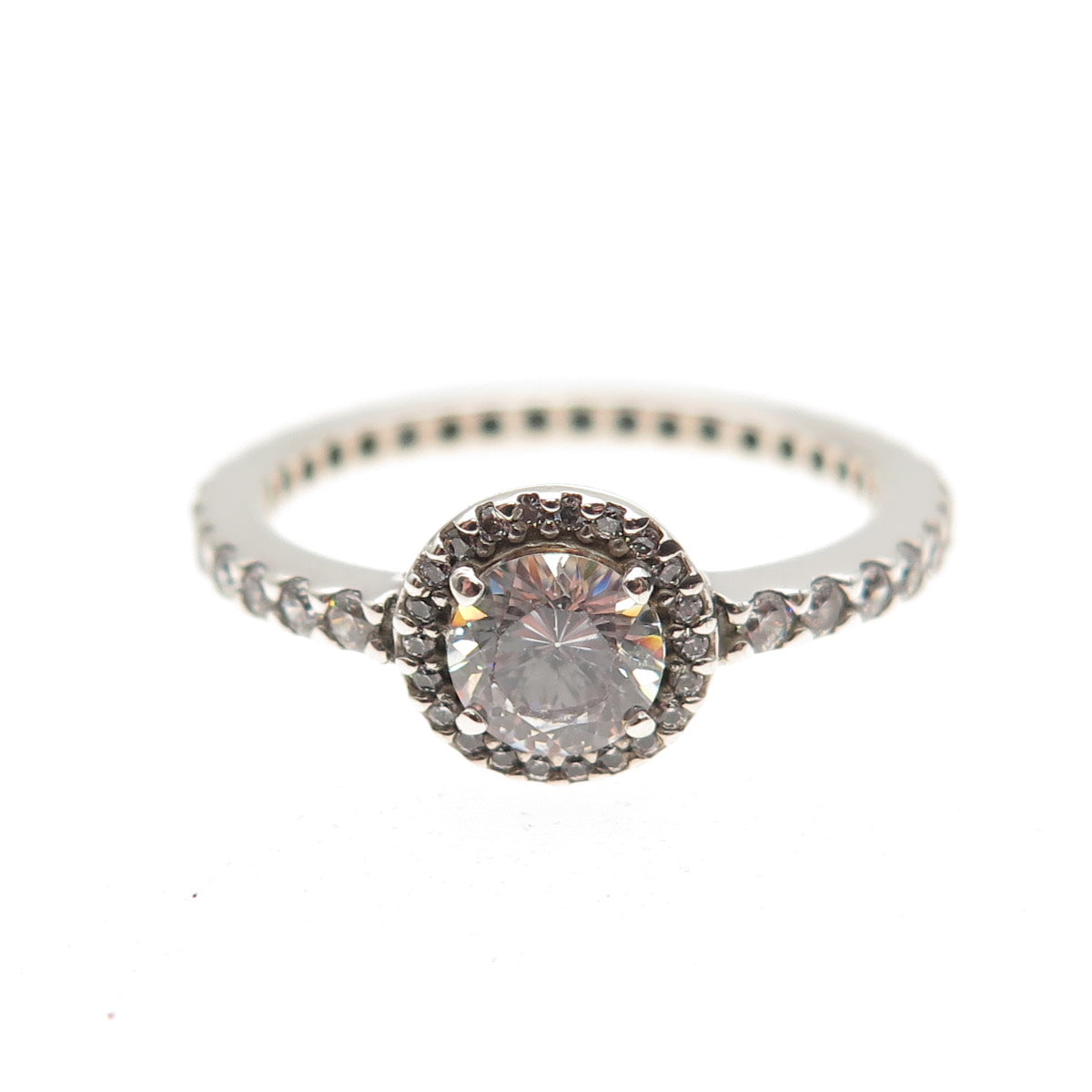 Pandora 925 Sterling Silver Round-Cut C Z Engagement Ring Size 6.25