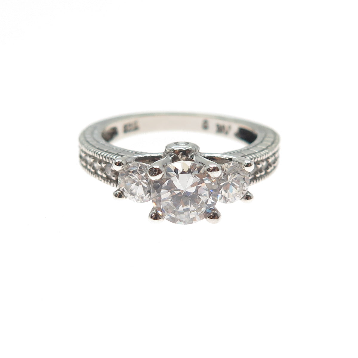 925 Sterling Silver Round-Cut C Z Engagement Ring Size 6.25