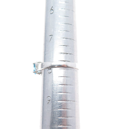 CNA PRANDA 925 Sterling Silver Vintage Real Oval-Cut Blue Topaz Ring Size 8