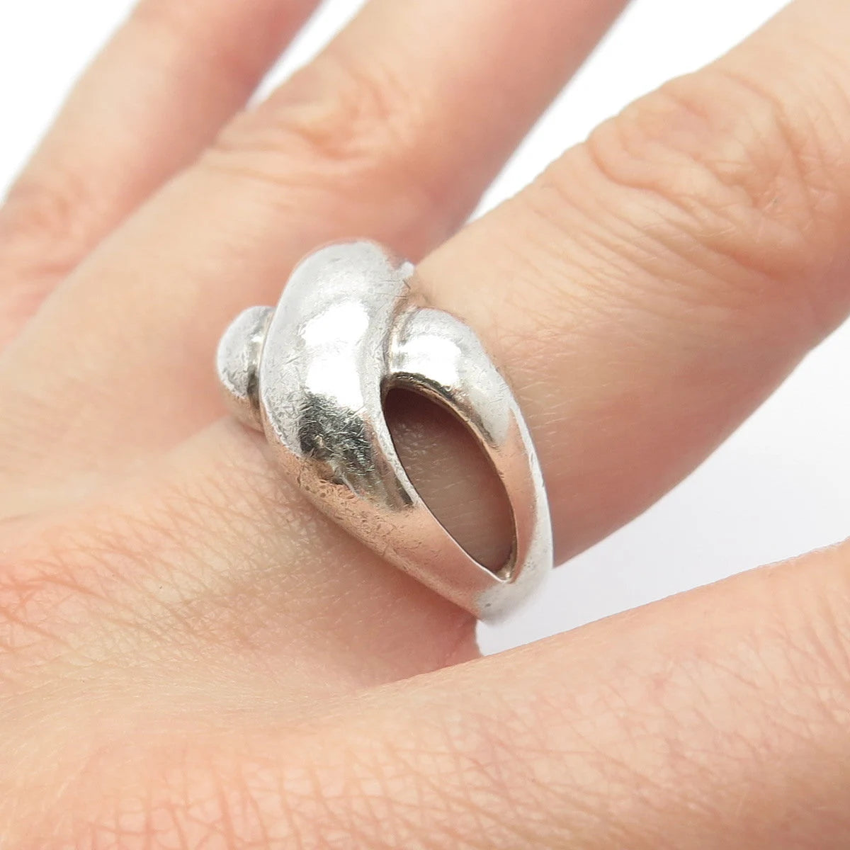 925 Sterling Silver Vintage Crossover Ring Size 8.25