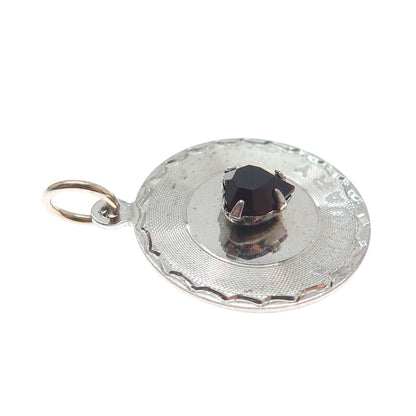 SPENCER CO. 925 Sterling Silver Vintage Red Garnet Gem "January" Round Pendant
