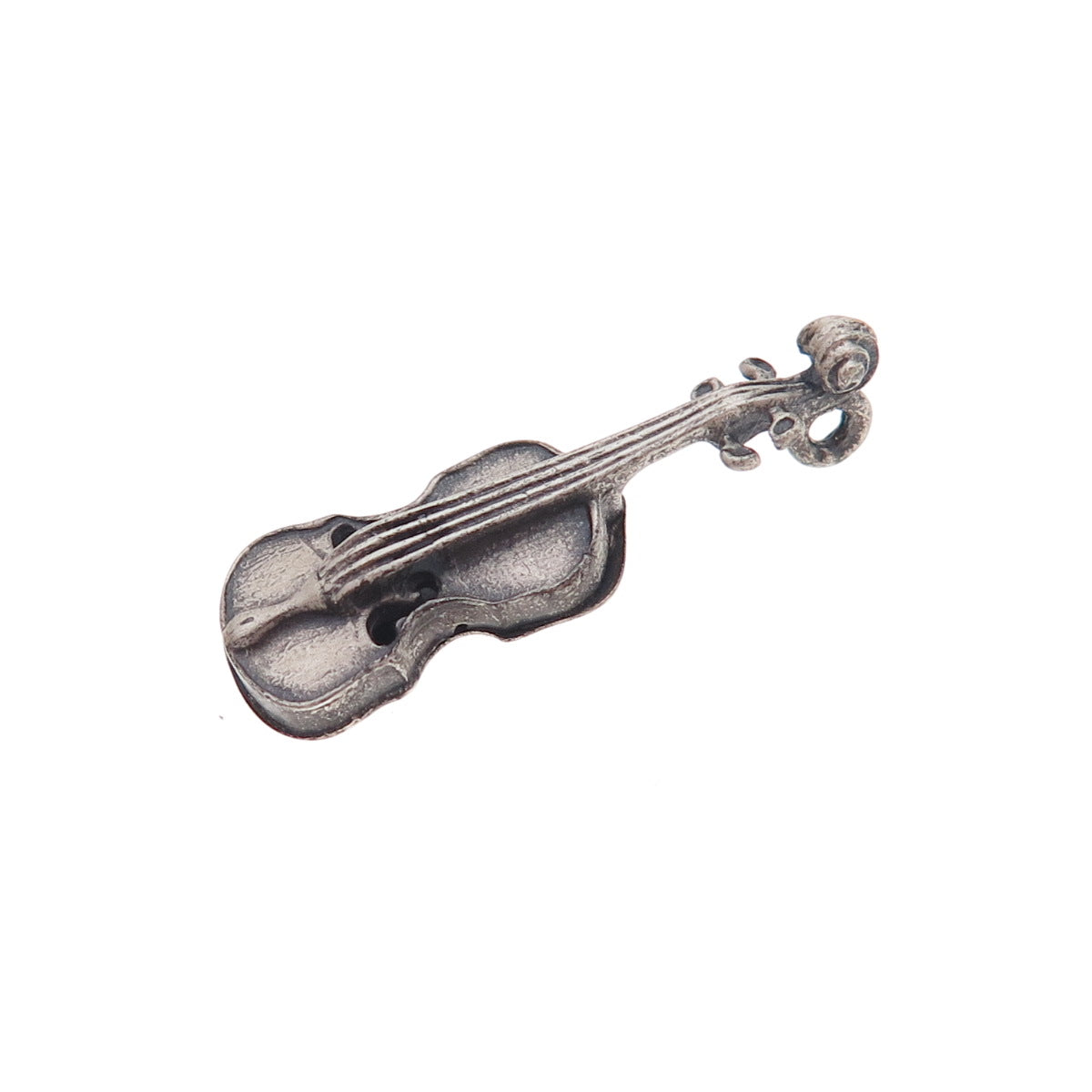Beau 925 Sterling Silver Vintage Violin Oxidized 3D Charm Pendant