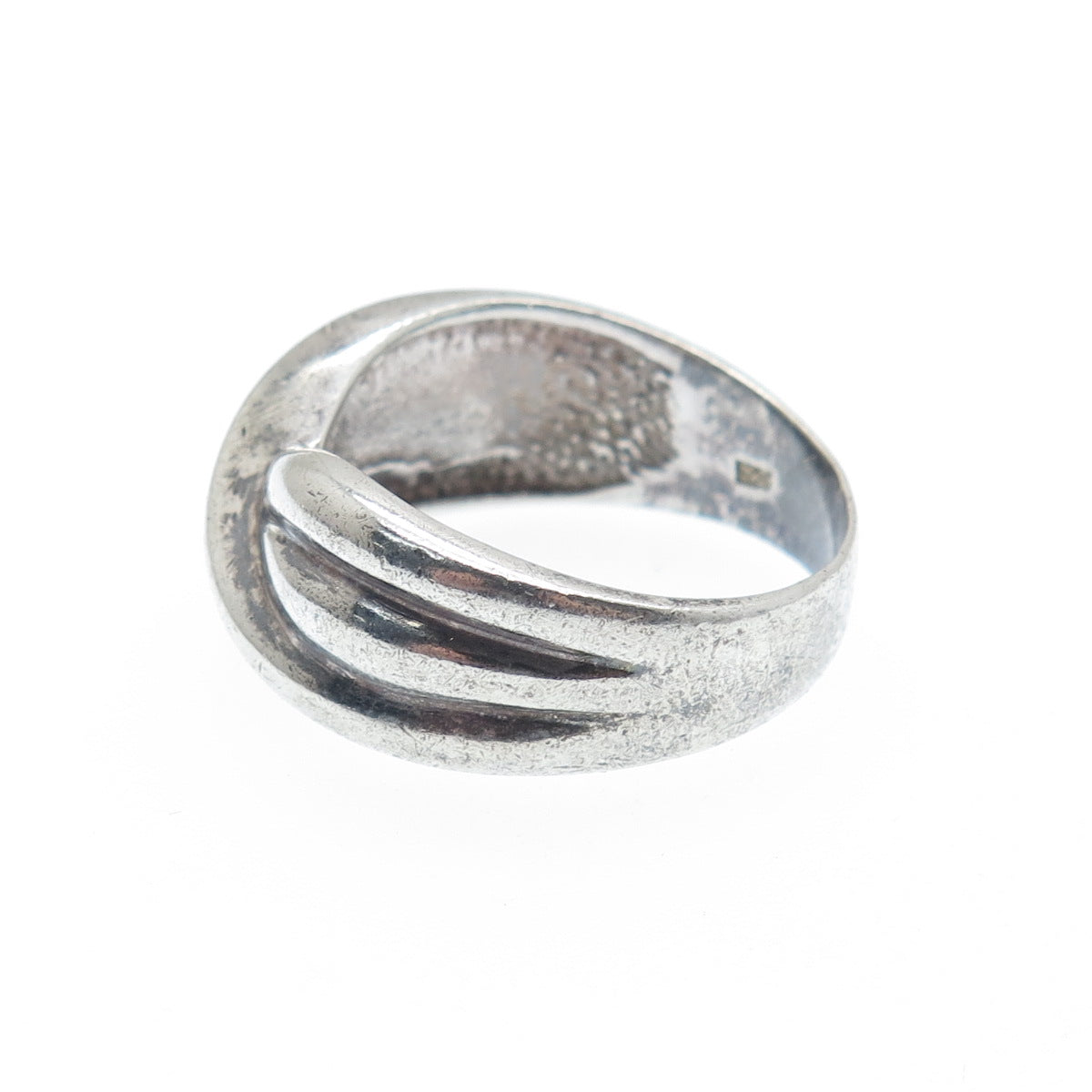 925 Sterling Silver Vintage Modernist Twisted Oxidized Ring Size 8.25