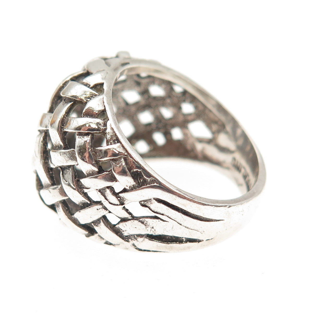 925 Sterling Silver Vintage Woven Dome Oxidized Ring Size 6.75