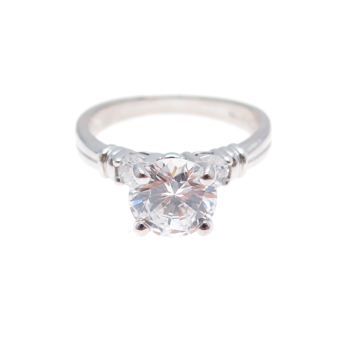 925 Sterling Silver Round-Cut C Z Engagement Ring Size 8.25