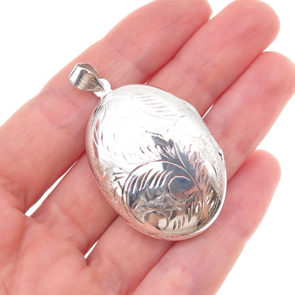 925 Sterling Silver Vintage Engraved Floral Oval Locket Pendant