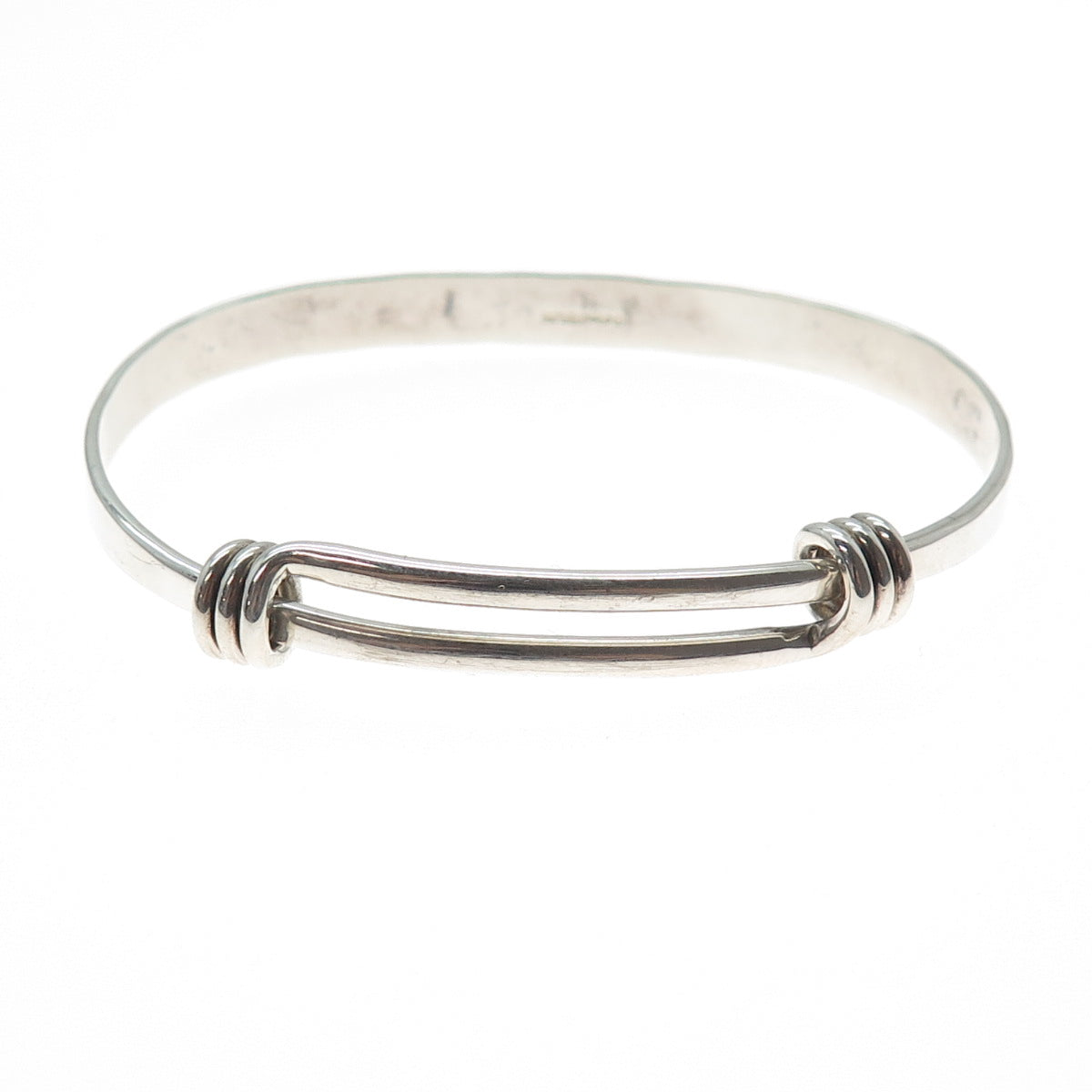 ED LEVIN 925 Sterling Silver Vintage Modernist Slide Bangle Bracelet 6.5-8"