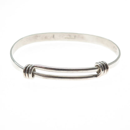 ED LEVIN 925 Sterling Silver Vintage Modernist Slide Bangle Bracelet 6.5-8"