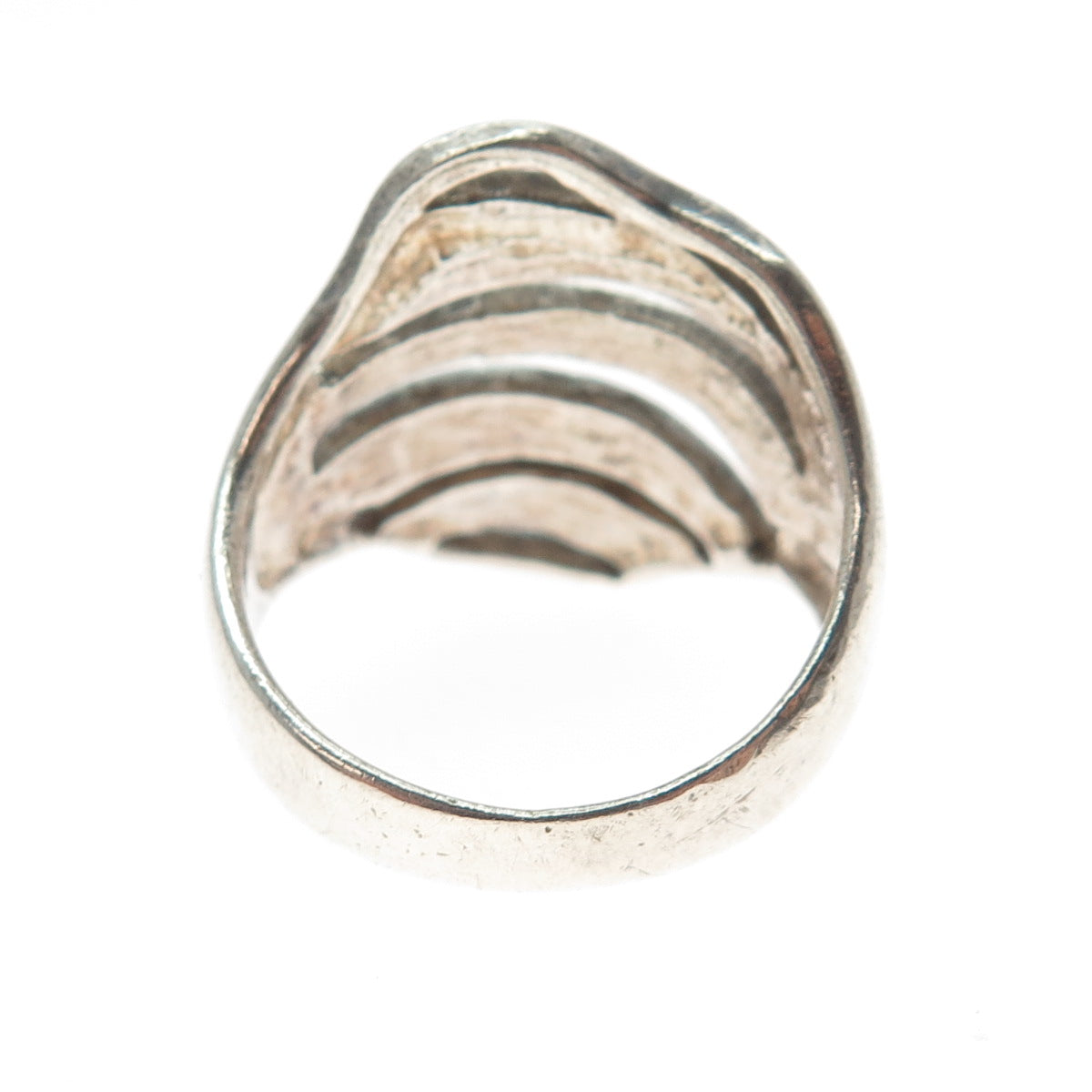 925 Sterling Silver Vintage Modernist Ribbed Heart Ring Size 8.5
