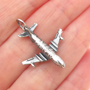 925 Sterling Silver Vintage BOAC Comet IV Airplane Oxidized Locket Charm Pendant