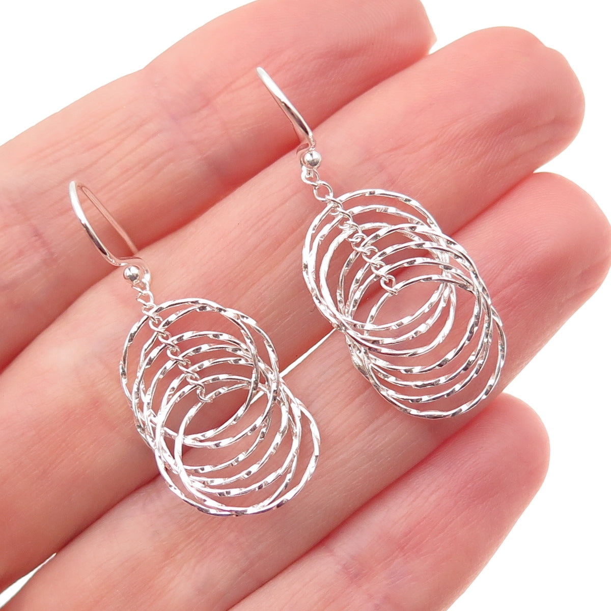 925 Sterling Silver Interlocked Circle Dangle Earrings