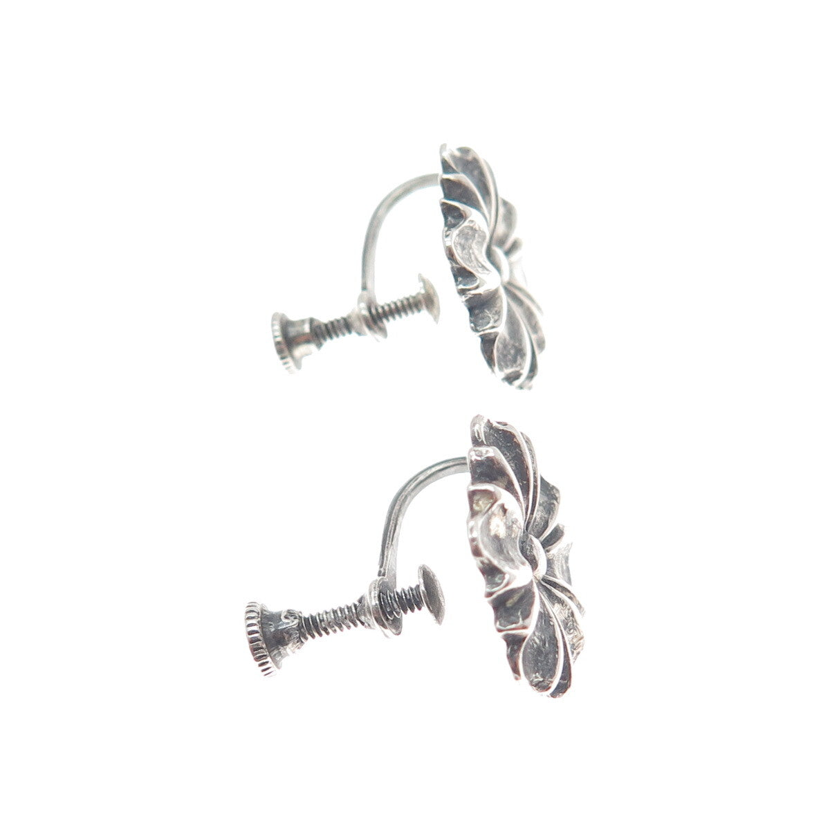 925 Sterling Silver Antique Daisy Flower Screw Back Oxidized Earrings