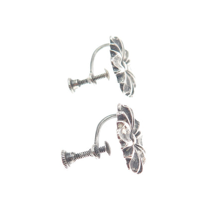925 Sterling Silver Antique Daisy Flower Screw Back Oxidized Earrings