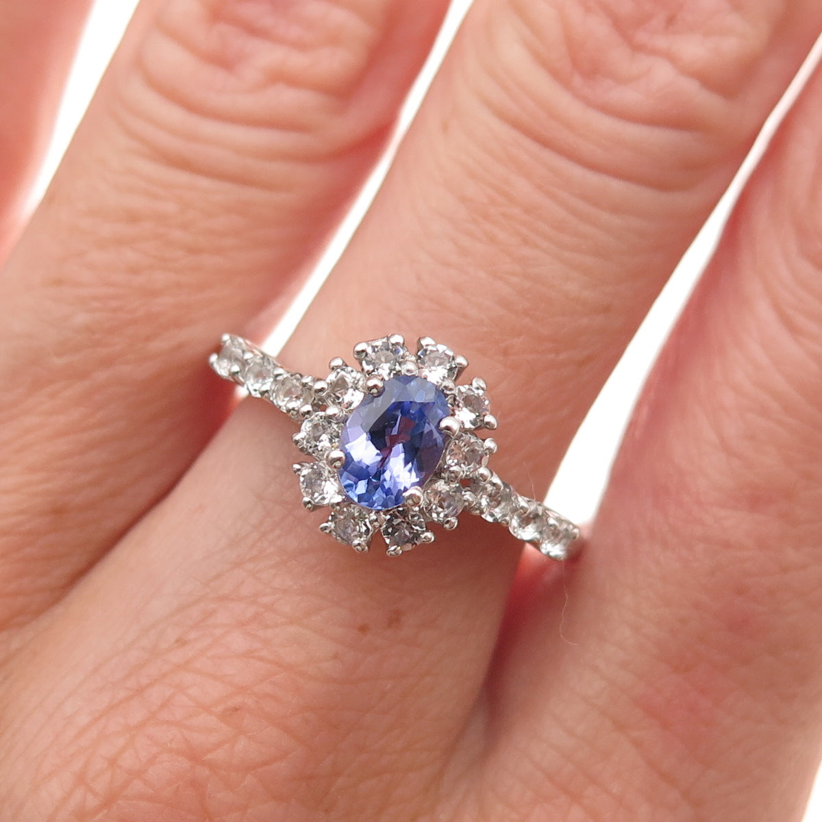 Chuck Clemency 925 Sterling Silver Real Tanzanite & White Topaz Ring Size 8