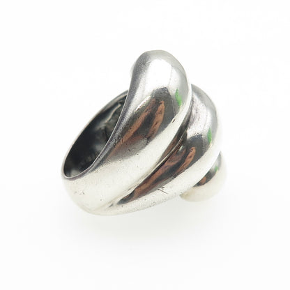925 Sterling Silver Vintage Modernist Puffy Ribbed Oxidized Ring Size 7.5
