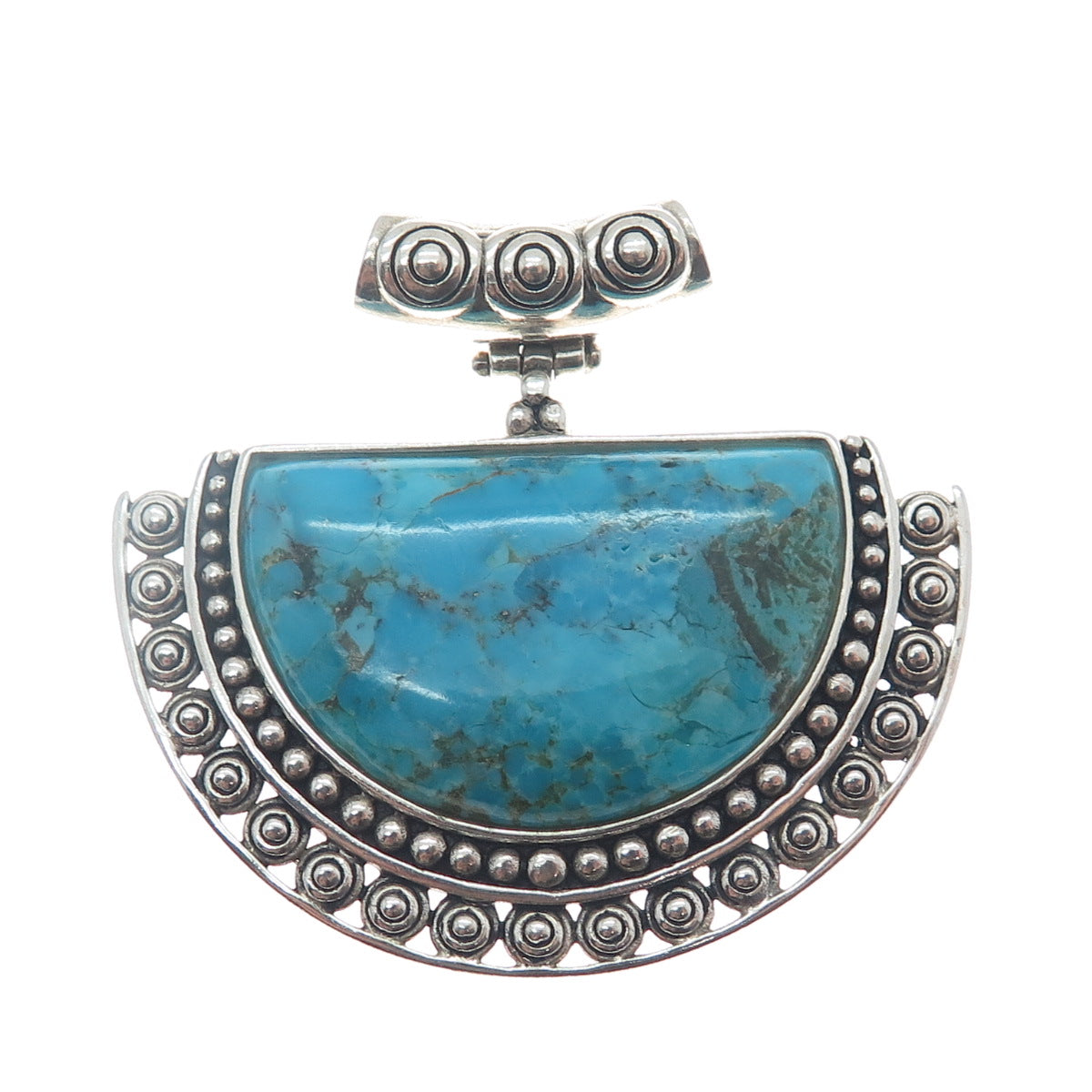 925 Sterling Silver Vintage Real Lone Mountain Turquoise Beaded Slide Pendant