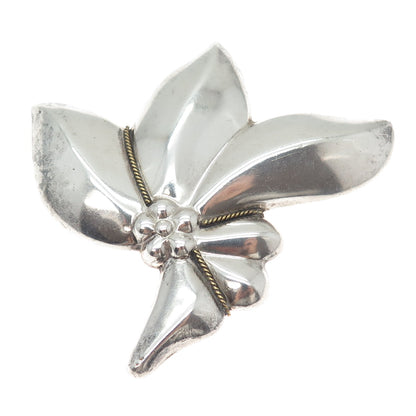 LATON 925 Sterling Silver 2-Tone Vintage Mexico Modernist Flower Pin Brooch