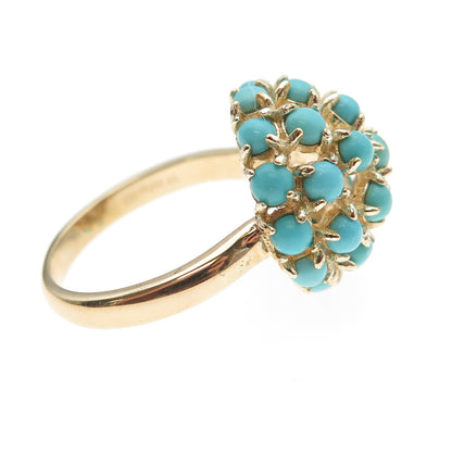 Tehya Oyama 925 Sterling Silver Gold Plated Real Turquoise Dome Ring Size 8.25
