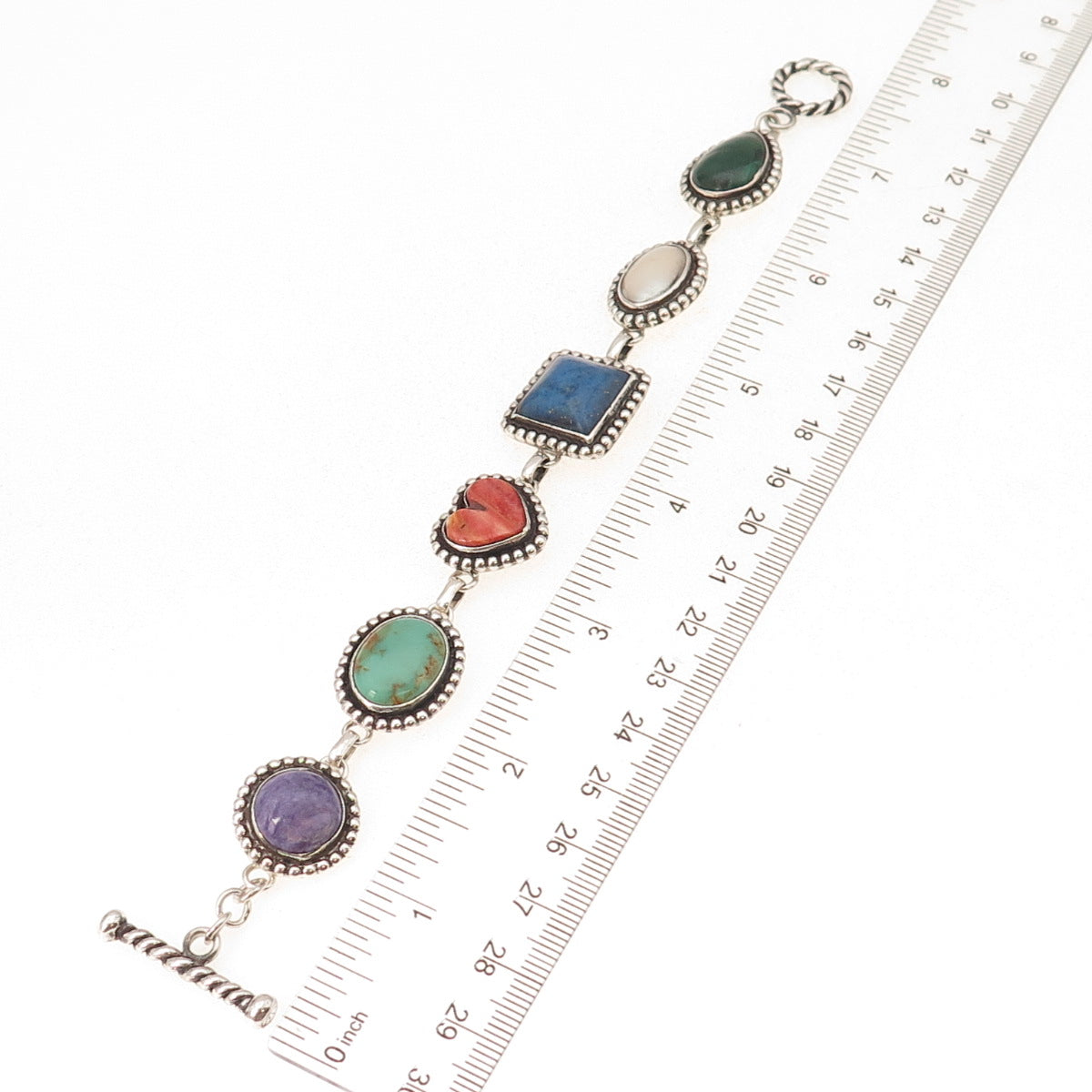 Carol Felley 925 Sterling Silver Vintage 1996 Real Multi-Gem & Pearl Bracelet 7"