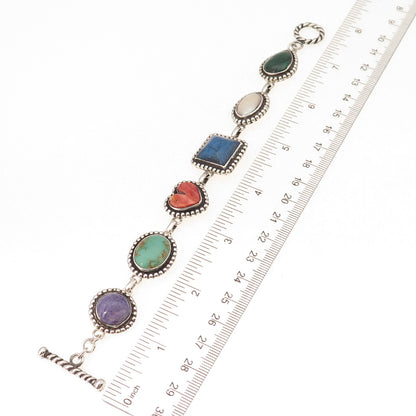 Carol Felley 925 Sterling Silver Vintage 1996 Real Multi-Gem & Pearl Bracelet 7"