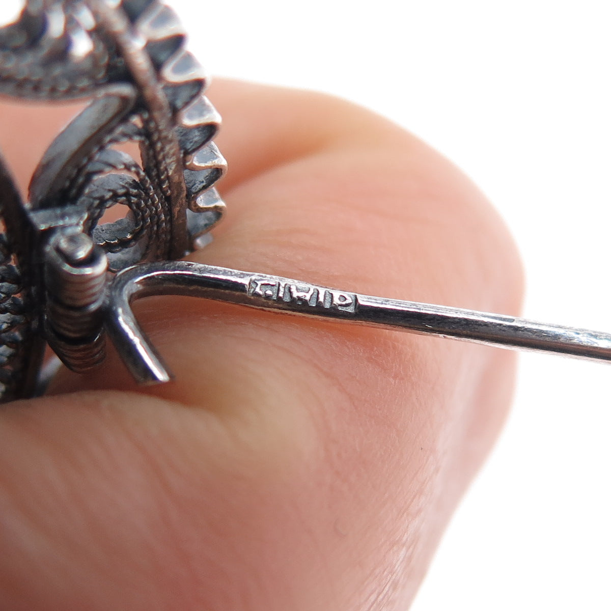 800 Silver Vintage Egypt Storyteller Filigree Oxidized Pin Brooch