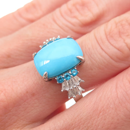 925 Sterling Silver Real Turquoise Apatite & White Topaz Ring Size 8.25