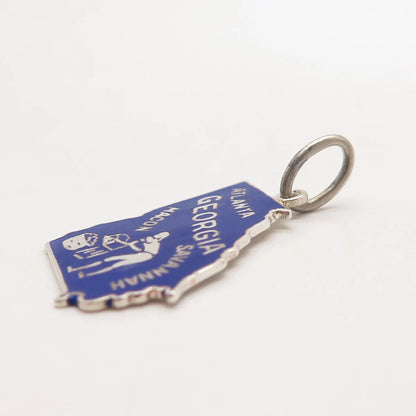 925 Sterling Silver Vintage Beau Enamel "Georgia" Map Pendant