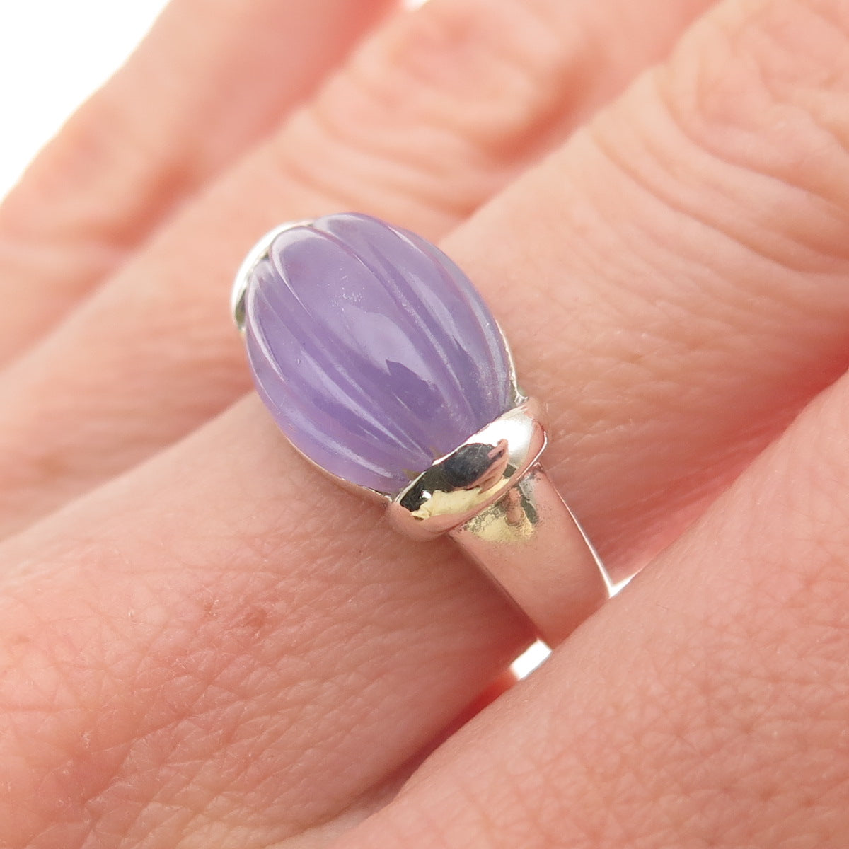 CNA Pranda 925 Sterling Silver Vintage Real Lavender Jade Modernist Ring Size 7