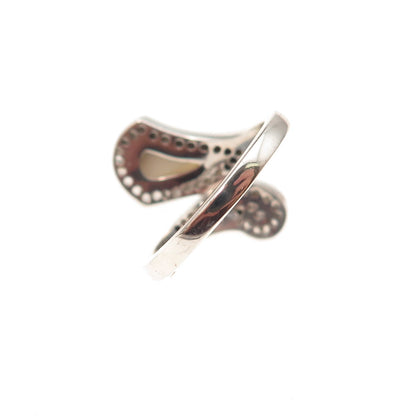 925 Sterling Silver Real MOP & C Z Spiral Bypass Ring Size 6