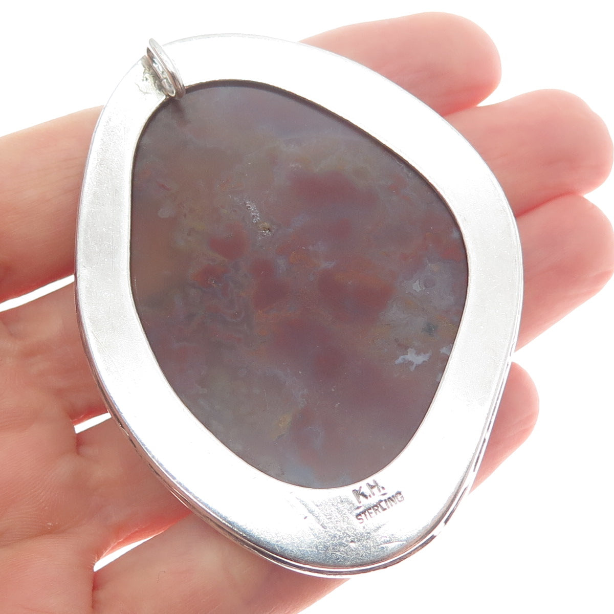 KIT HEATH 925 Sterling Silver Vintage Real Agate Modernist Large Pendant
