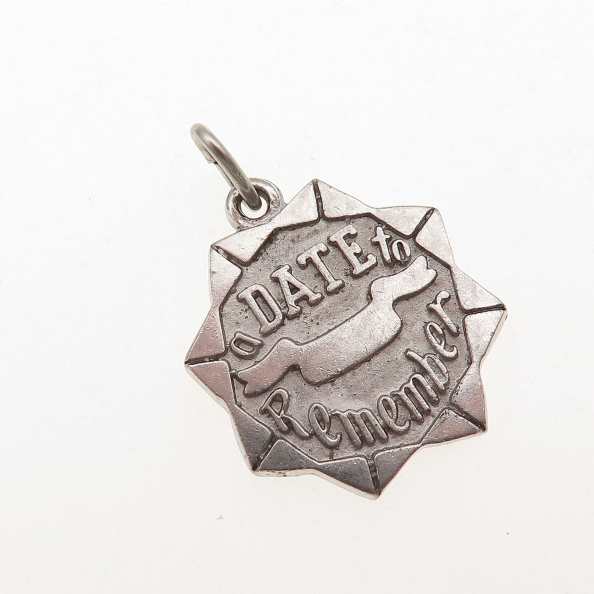 925 Sterling Silver Vintage A Date To Remember Oxidized Charm Pendant