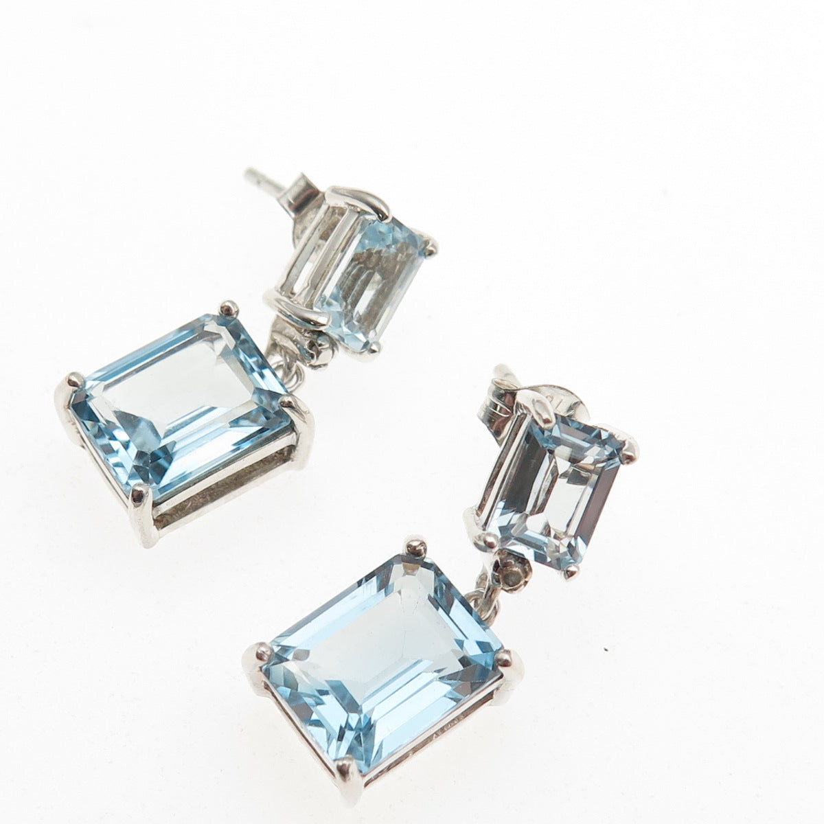 Seta 925 Sterling Silver Real Emerald-Cut Blue Topaz Dangle Earrings