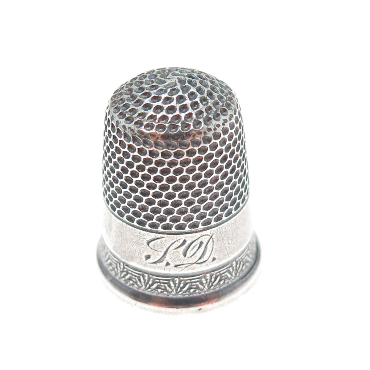 925 Sterling Silver Antique Art Deco Engraved Sewing Thimble Size 8
