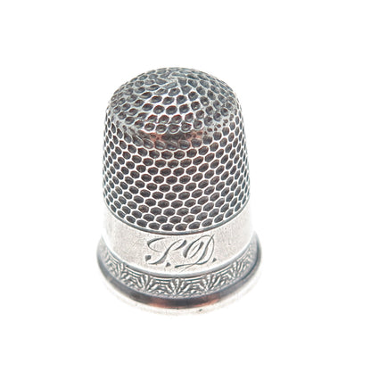 925 Sterling Silver Antique Art Deco Engraved Sewing Thimble Size 8