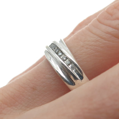 925 Sterling Silver Real Round-Cut Diamond Modernist Ring Size 9.25