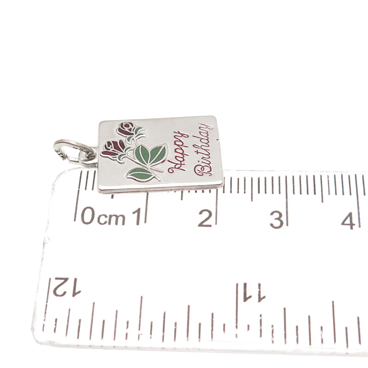 BEAU 925 Sterling Silver Vintage Enamel Happy Birthday Rose Mini Charm Pendant