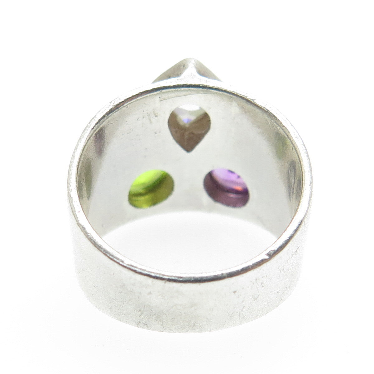 925 Sterling Silver Vintage Peacock Sapphire Peridot Gem C Z Ring Size 7