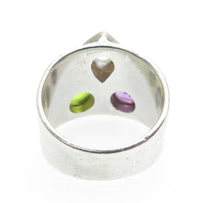 925 Sterling Silver Vintage Peacock Sapphire Peridot Gem C Z Ring Size 7