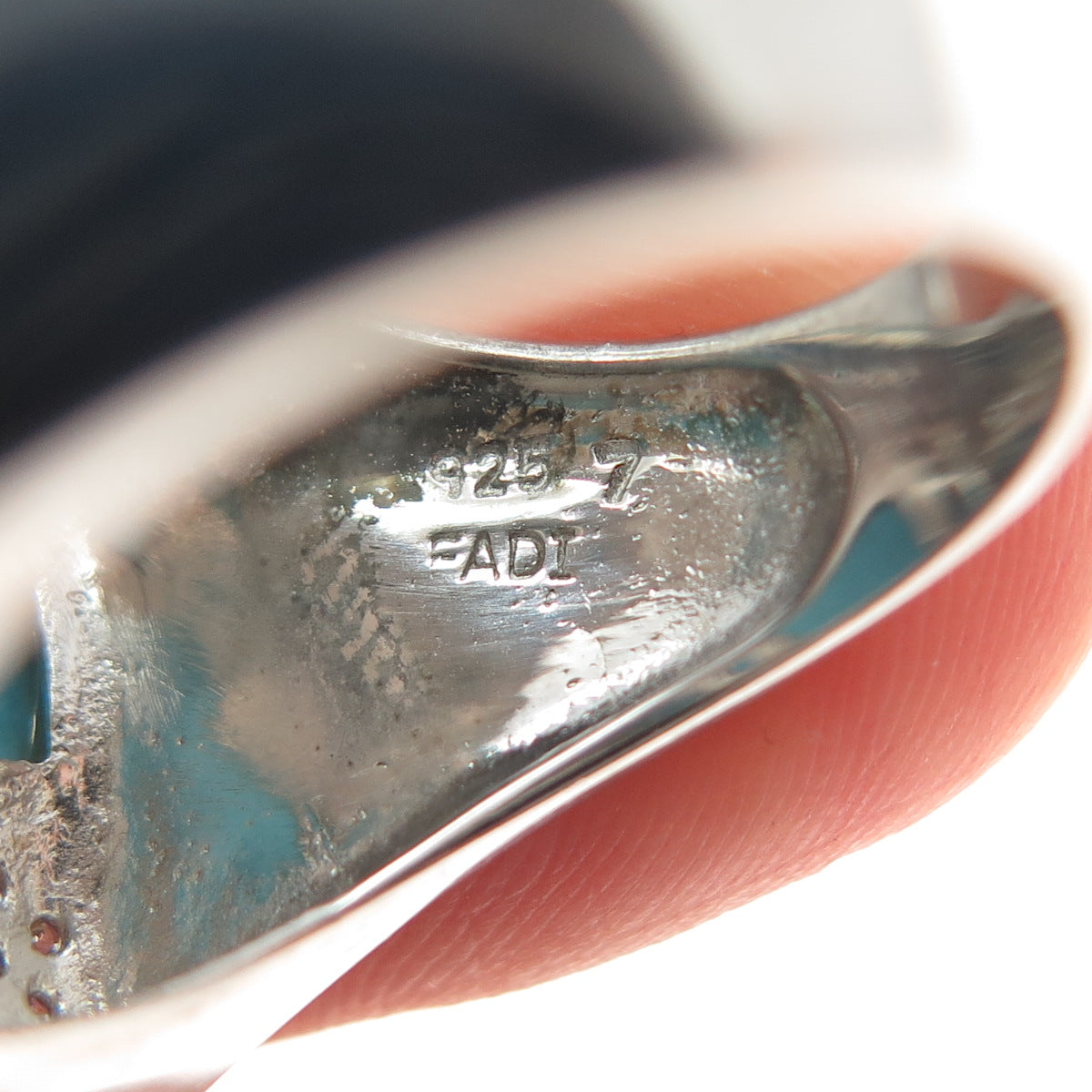 FADI 925 Sterling Silver Real Turquoise & Round-Cut C Z Ring Size 7.25