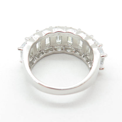 925 Sterling Silver Emerald & Round-Cut C Z Promise Ring Size 7