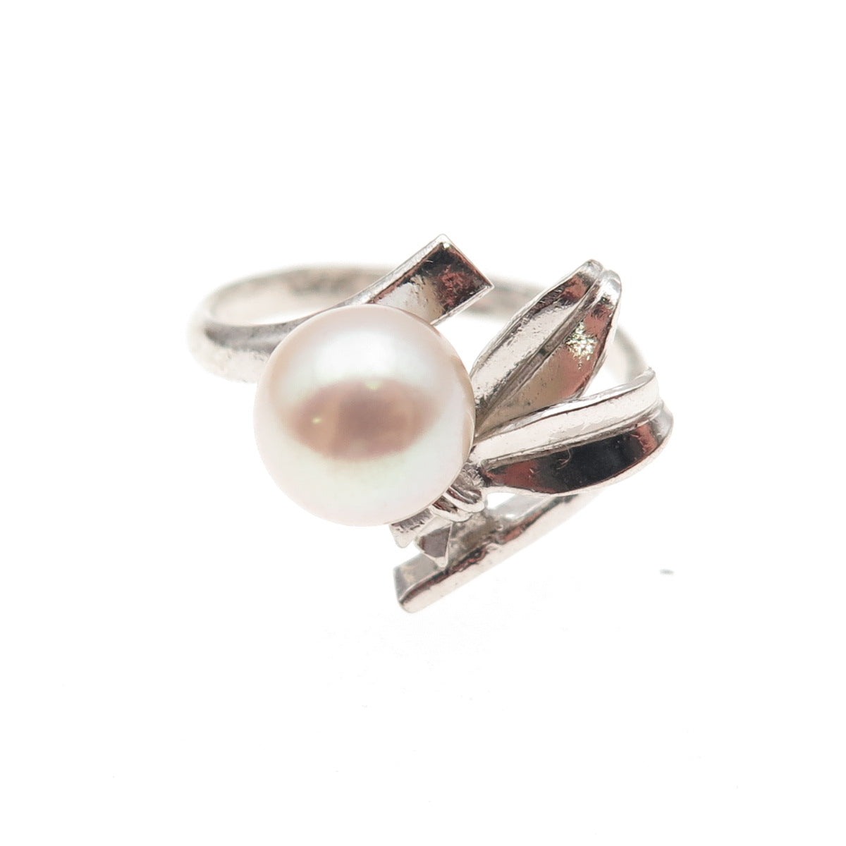 925 Sterling Silver Antique Art Deco Real Akoya Pearl Floral Ring Size 6.75