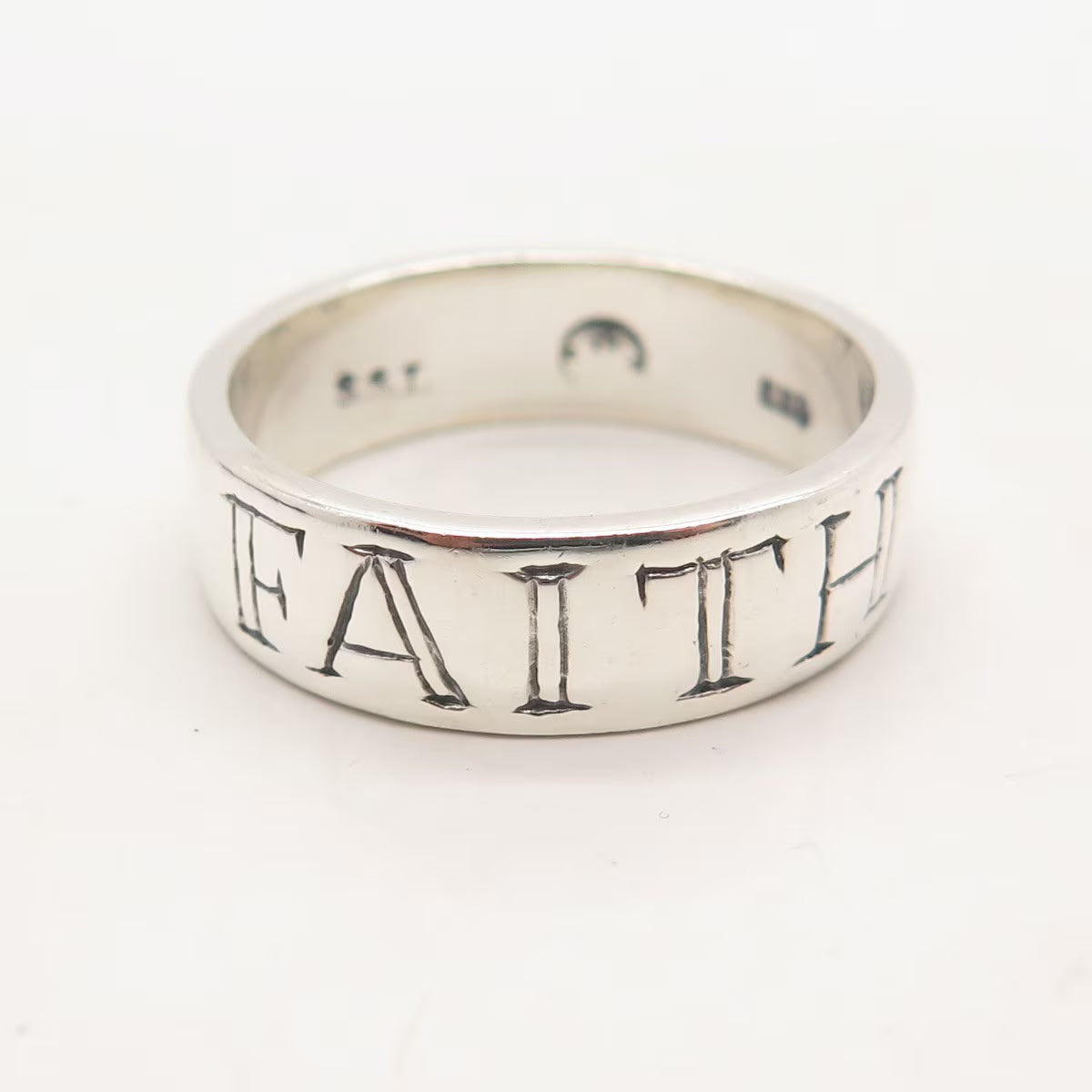 925 Sterling Silver Vintage S.S.I "Faith" Band Ring Size 12.5