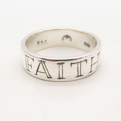 925 Sterling Silver Vintage S.S.I "Faith" Band Ring Size 12.5