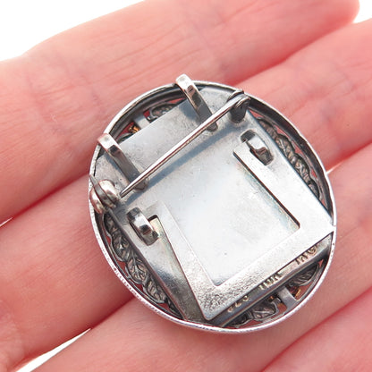 925 Sterling Silver 10K Gold Vintage Real Diamond Picture Frame Brooch / Pendant